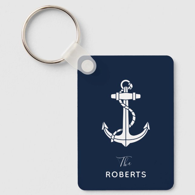 Boat Anchor and Name Script Nautical Custom Keychain (Front)