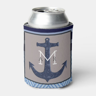 Boat Anchor and Stripes, Nautical Design Can Cooler