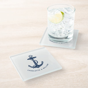 Boat Anchor Beach Wedding Favours Custom Glass Coaster