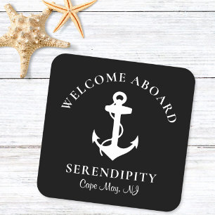 Boat Anchor Black Personalized Square Paper Coaster