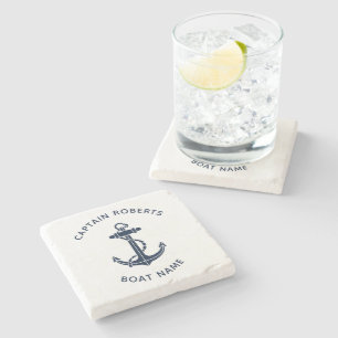 Boat Anchor Captain Name Nautical Custom Stone Coaster