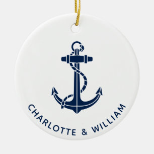 Boat Anchor Christmas Holidays Beach Wedding Swag Ceramic Ornament