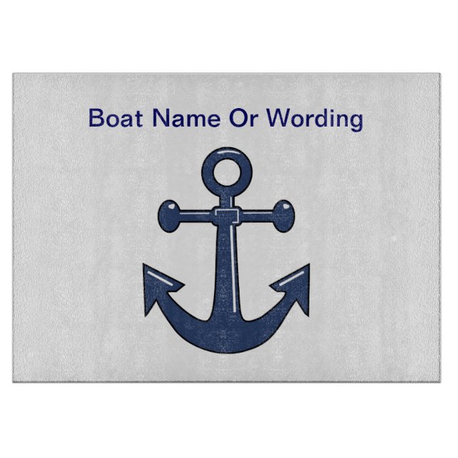 Boat Anchor in Blue Custom Wording or Ship Name Cutting Board (Front)
