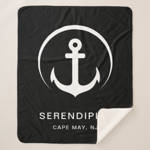 Boat Anchor Monogram Black Sherpa Blanket