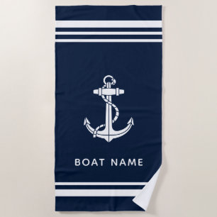 Boat Anchor Nautical Name Cruise Navy Blue Custom Beach Towel