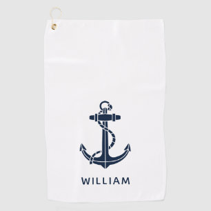 Boat Anchor Nautical Navy Blue Personalized Golf Towel