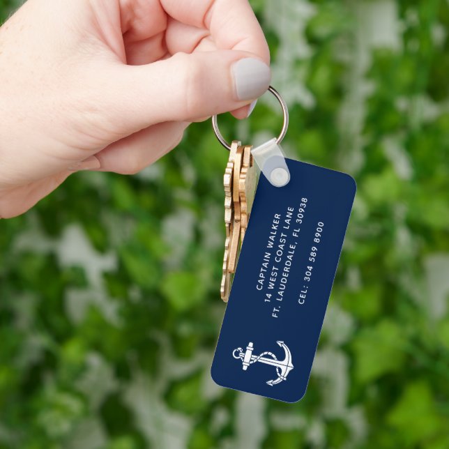 Boat Anchor Navy Blue Nautical Keychain (Hand)