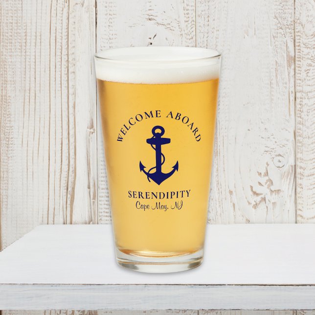 Boat Anchor Navy Blue Personalized Glass (Creator Uploaded)