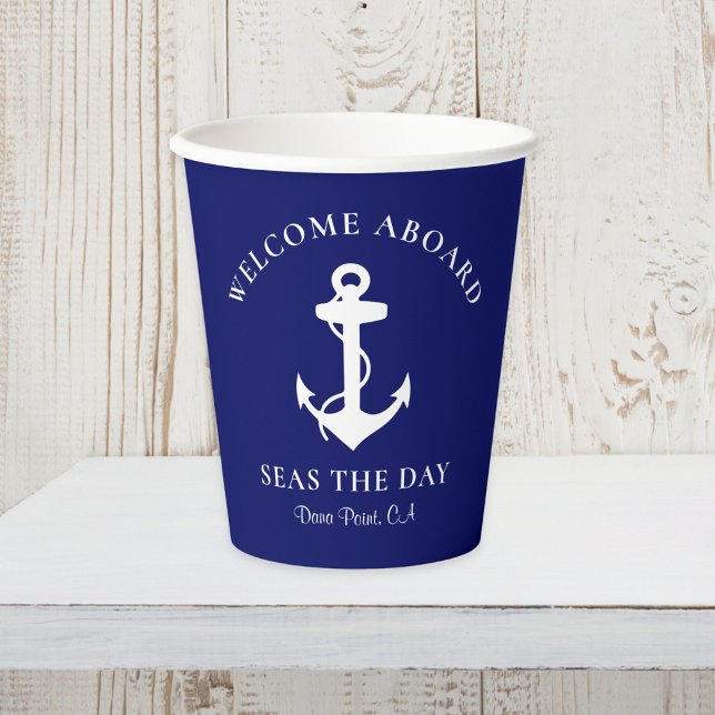 Boat Anchor Navy Blue Personalized Paper Cups (Creator Uploaded)