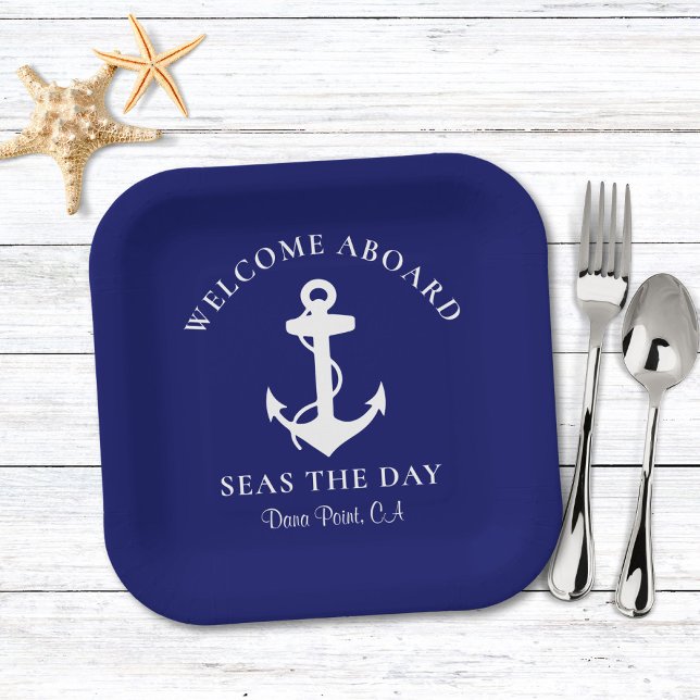 Boat Anchor Navy Blue Personalized Paper Plate (Creator Uploaded)