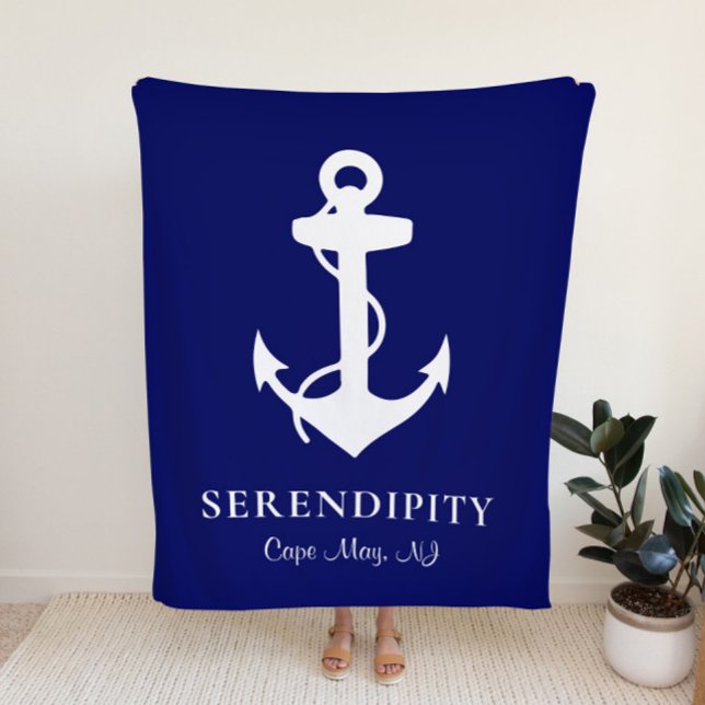 Boat Anchor Navy Blue Personalized Sherpa Blanket (Creator Uploaded)