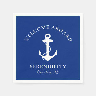 Boat Anchor Navy Blue Personalized Welcome Aboard Napkin