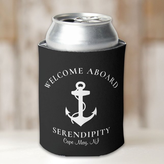 Boat Anchor Personalized Black Can Cooler (Creator Uploaded)