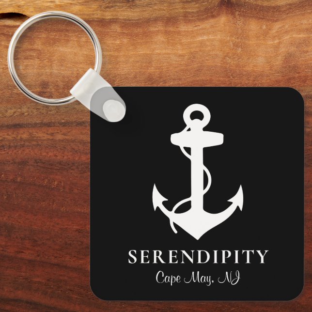 Boat Anchor Personalized Black Keychain (Front)
