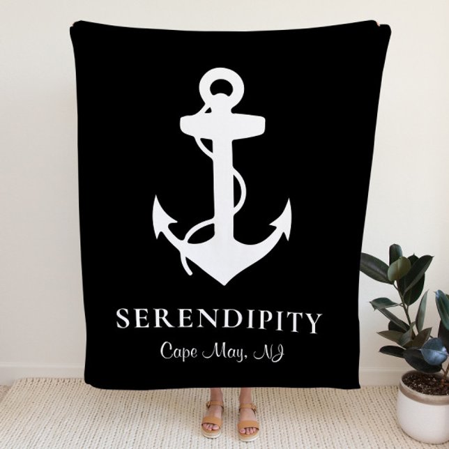 Boat Anchor Personalized Black Sherpa Blanket (Creator Uploaded)