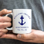 Boat Anchor Personalized Coffee Mug<br><div class="desc">A chic modern nautical-themed mug for your boat that features a navy blue anchor. You can personalize the "Welcome Aboard" text and your boat's name and location in elegant navy blue typography.</div>