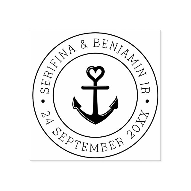 Boat Anchor Romantic Nautical Wedding Round Rubber Stamp (Imprint)
