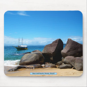 Boat and beach, Paraty, Brazil Mouse Pad