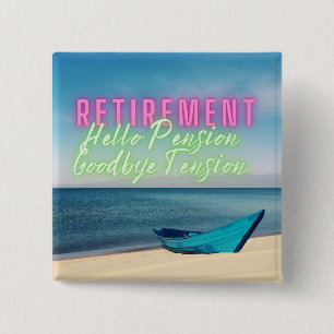 Boat and Beach Scene Retirement 2 Inch Square Button