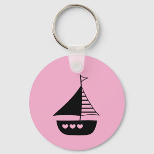 Boat and heart design on a cute pink  keychain