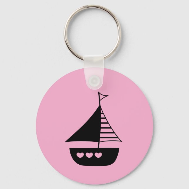 Boat and heart design on a cute pink  keychain (Front)