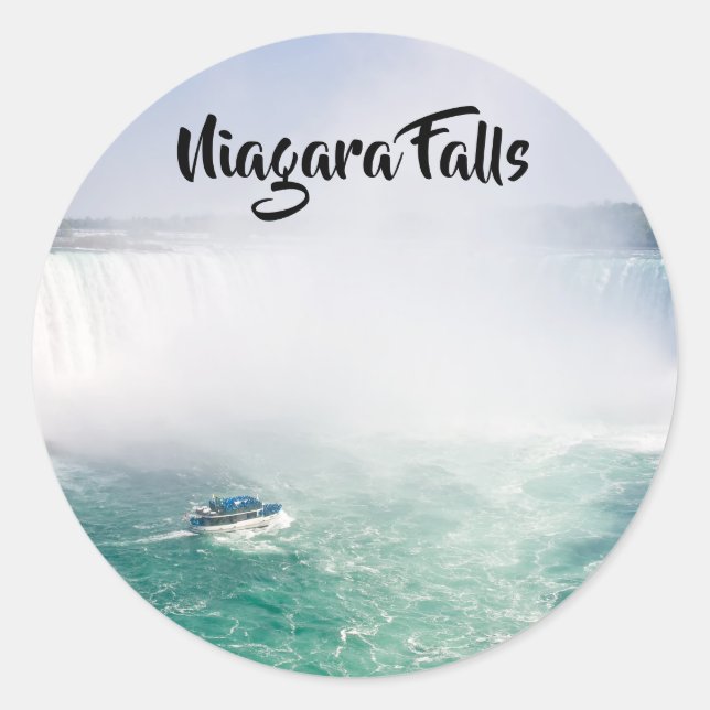 Boat and Horseshoe Falls from Niagara Falls Classic Round Sticker (Front)