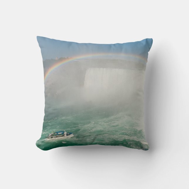Boat and Horseshoe Falls from Niagara Falls Throw Pillow (Front)