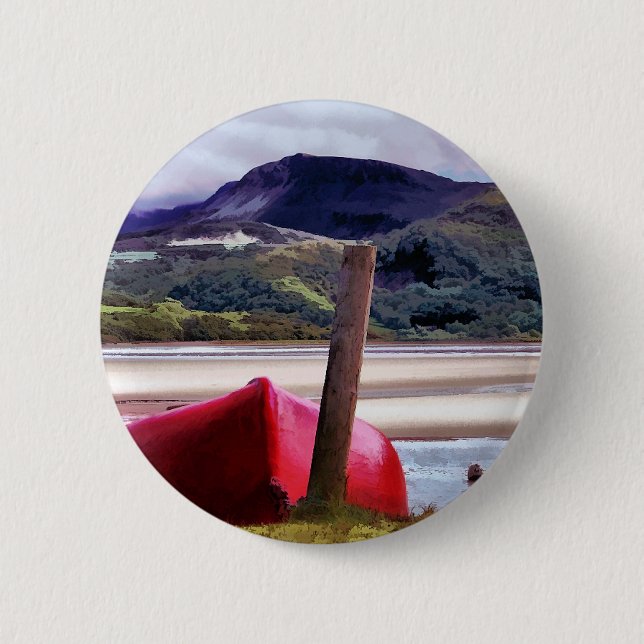 BOAT AND MOUNTAIN LANDSCAPE 2 INCH ROUND BUTTON (Front)