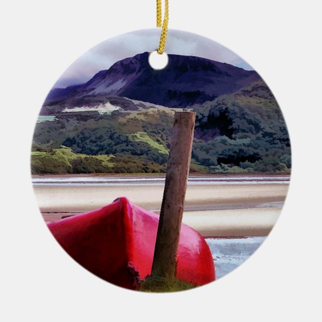 BOAT AND MOUNTAIN LANDSCAPE CERAMIC ORNAMENT (Front)