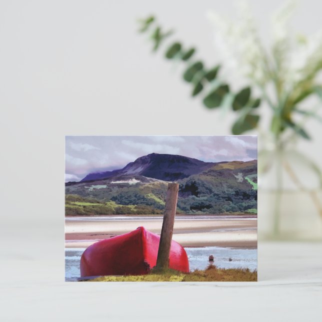BOAT AND MOUNTAIN LANDSCAPE POSTCARD (Standing Front)