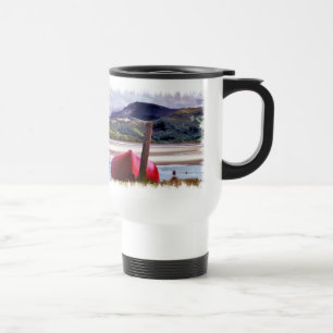 BOAT AND MOUNTAIN LANDSCAPE TRAVEL MUG