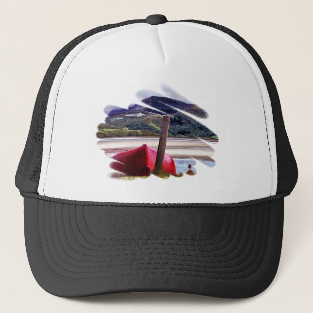 BOAT AND MOUNTAIN LANDSCAPE TRUCKER HAT (Front)