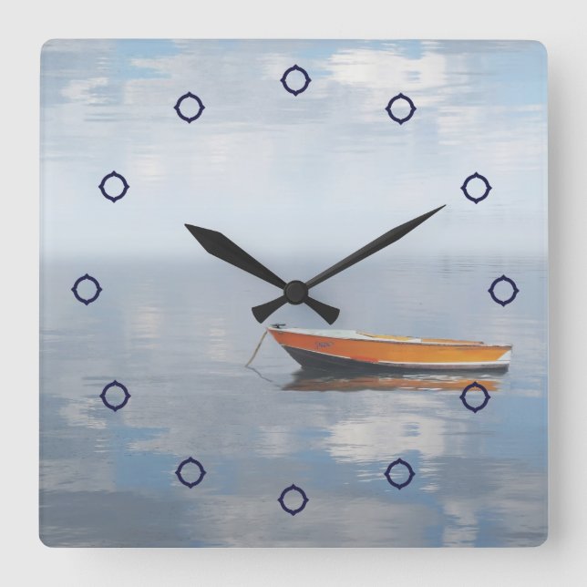 Boat and Reflected Peace Photo Wall Clock (Front)