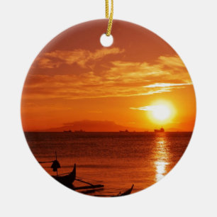 boat and sunset ceramic ornament