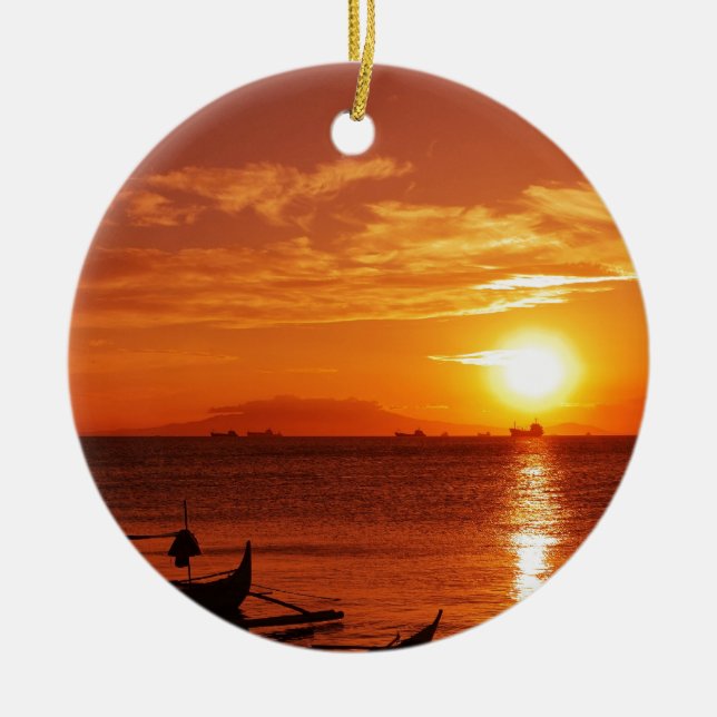 boat and sunset ceramic ornament (Front)
