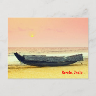 Boat  and sunset, Kerala, India Postcard