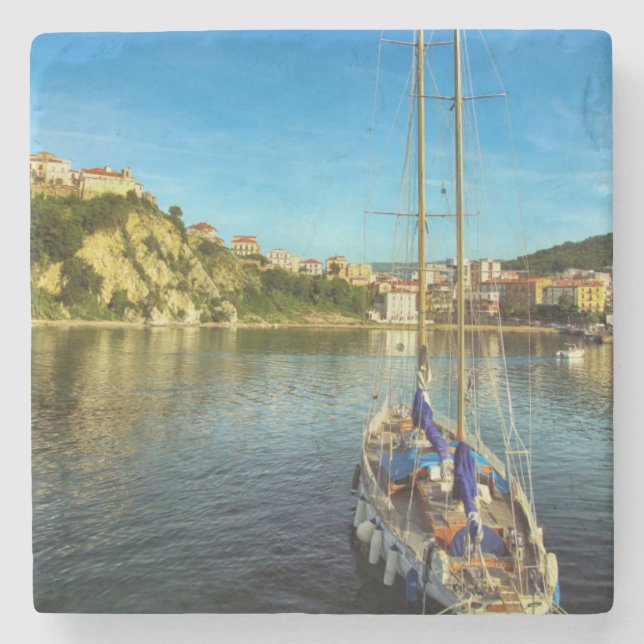 Boat Approaching Shore | Agropoli Stone Coaster (Front)