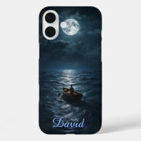 Boat At Sea Moonlit Night Peaceful Ocean Gift