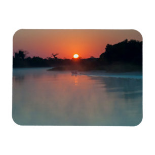 Boat At Sunrise On The River Magnet