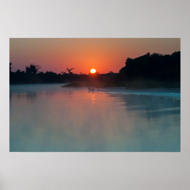 Boat At Sunrise On The River Poster (Front)