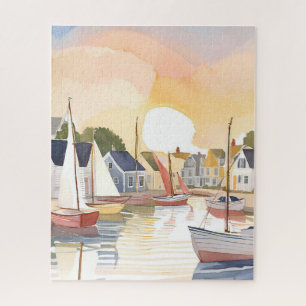 Boat Bay   Coastal Ocean Watercolor Painting Jigsaw Puzzle