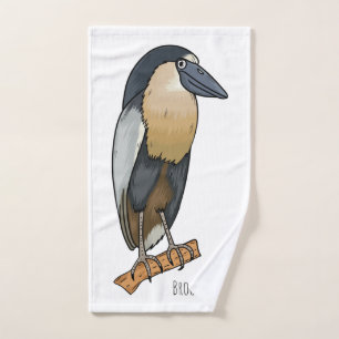 Boat-billed heron bird cartoon illustration  bath towel set