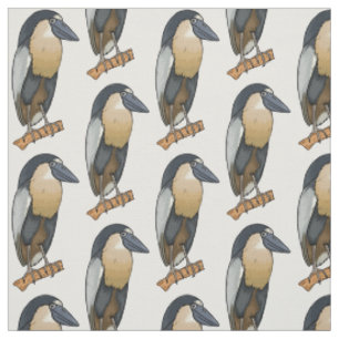 Boat-billed heron bird cartoon illustration fabric