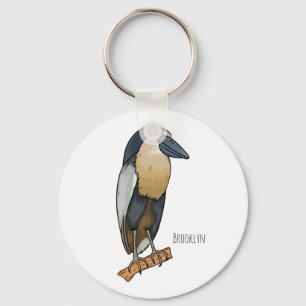 Boat-billed heron bird cartoon illustration keychain