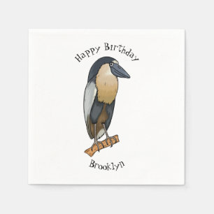 Boat-billed heron bird cartoon illustration napkin