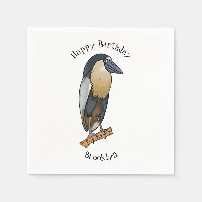 Boat-billed heron bird cartoon illustration napkin (Front)