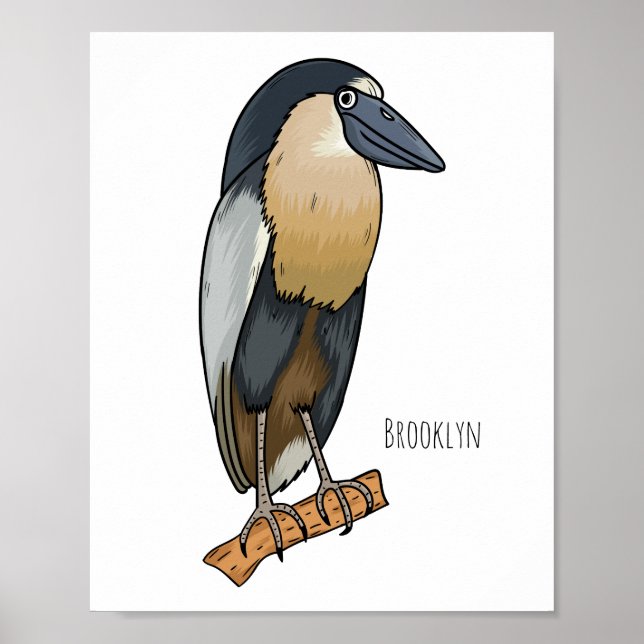 Boat-billed heron bird cartoon illustration poster (Front)