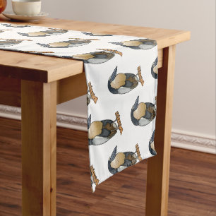 Boat-billed heron bird cartoon illustration short table runner