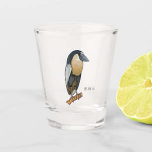 Boat-billed heron bird cartoon illustration  shot glass