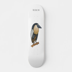 Boat-billed heron bird cartoon illustration skateboard